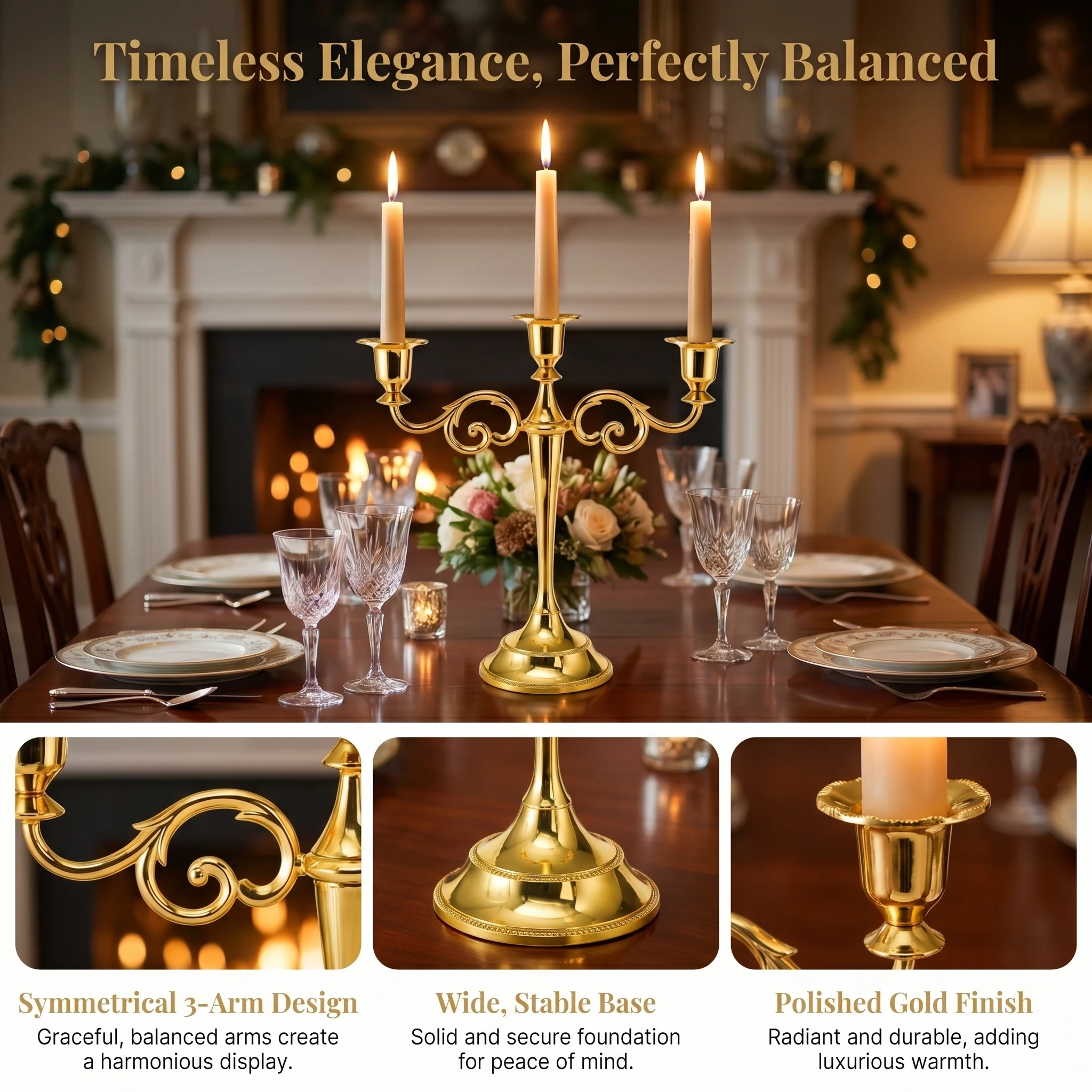 Vintage Three-Arm Metal Candelabra Stand